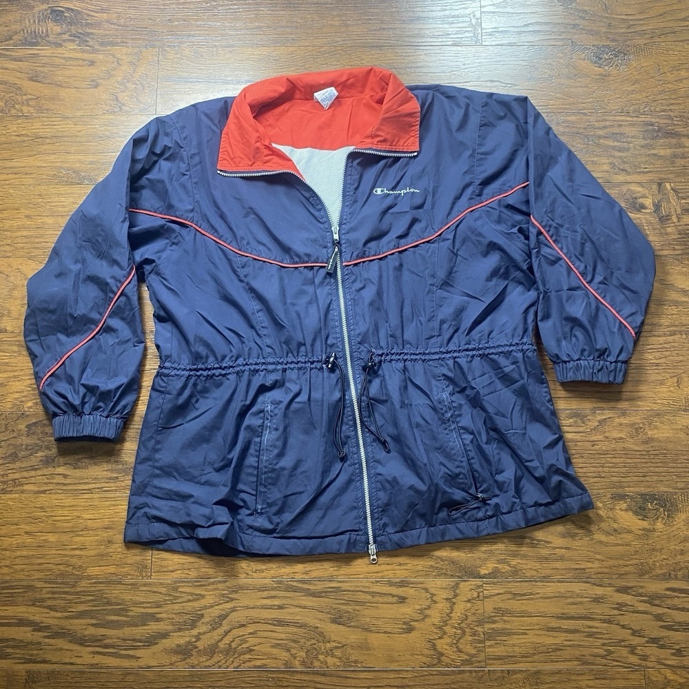Champion Windbreaker Jacket Navy Blue Orange Full Zip Cinch Plus Size‎ 3X 4X